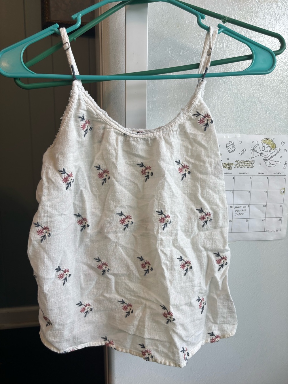 Abercrombie and Fitch White Floral Embroidered Spaghetti Strap Tank Top
